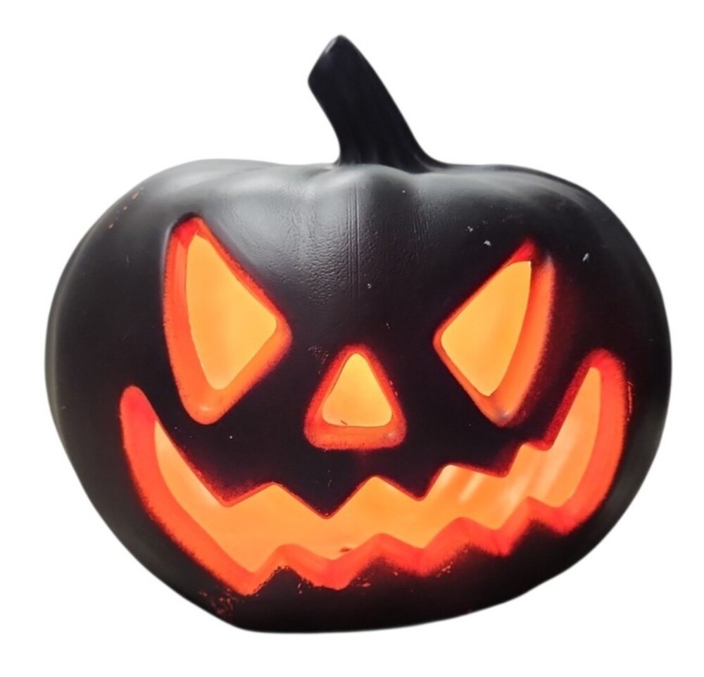 Gemmy Scary Black Jack O Lantern with light Halloween Prop Decor 8.5"x 9"